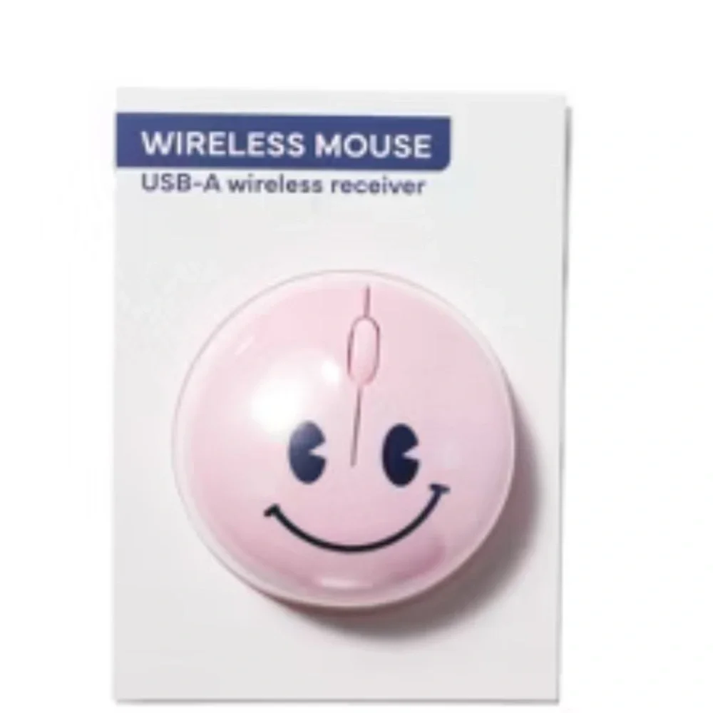 Pink Wireless Mouse with Smiley Face